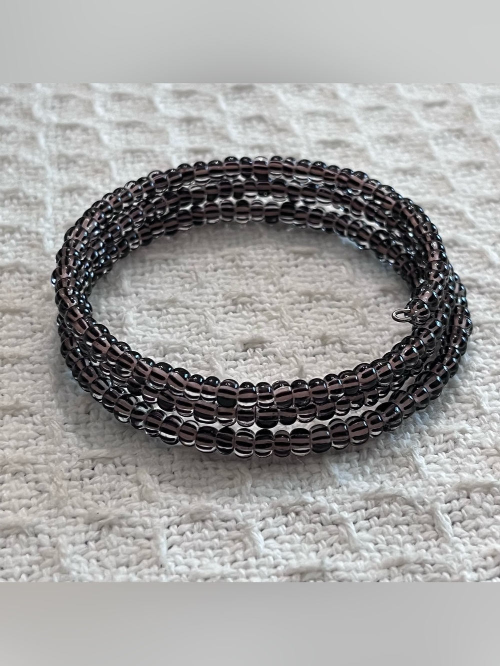 Handmade Black & Mauve Striped Bead Wrap Bracelet Stackable